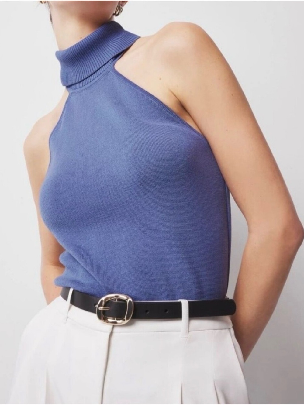 WHBM Sleeveless Turtleneck Top in Periwinkle Blue